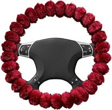 Fluffy Car Steering Wheel Cover, 14.5-15 Inches Anti-Slip Plush Fuz Color: Red