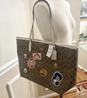 Coach x Peanuts-Tote Large Khaki/White Snoopy Patches NWT