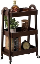 3-Tier Wooden Rolling Cart- Wooden Utility Cart wit Wheels- Utility