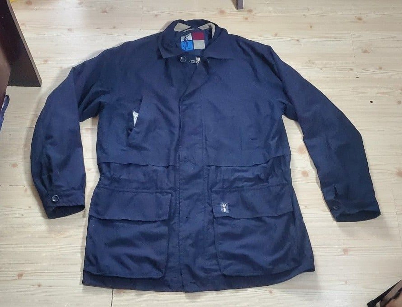 YSL Yves Saint Laurent Giacca Cappotto Blu Poliestere Uomo Taglia 48