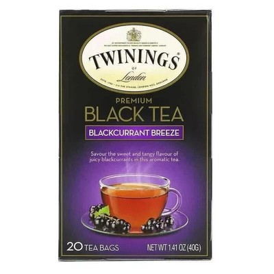 2x Twinings Premium Tè Nero Ribes Nero Brezza 20 Bustine Tè 40g