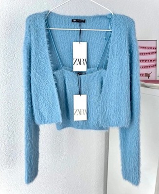 Zara Damen Set Top Shirt mit Bolero Cardigan Türkis Gr. L Neu