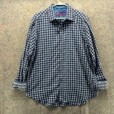 Robert Graham Shirt Mens XL Blue Navy Button Down Flip Cuff Windowpane Paisley