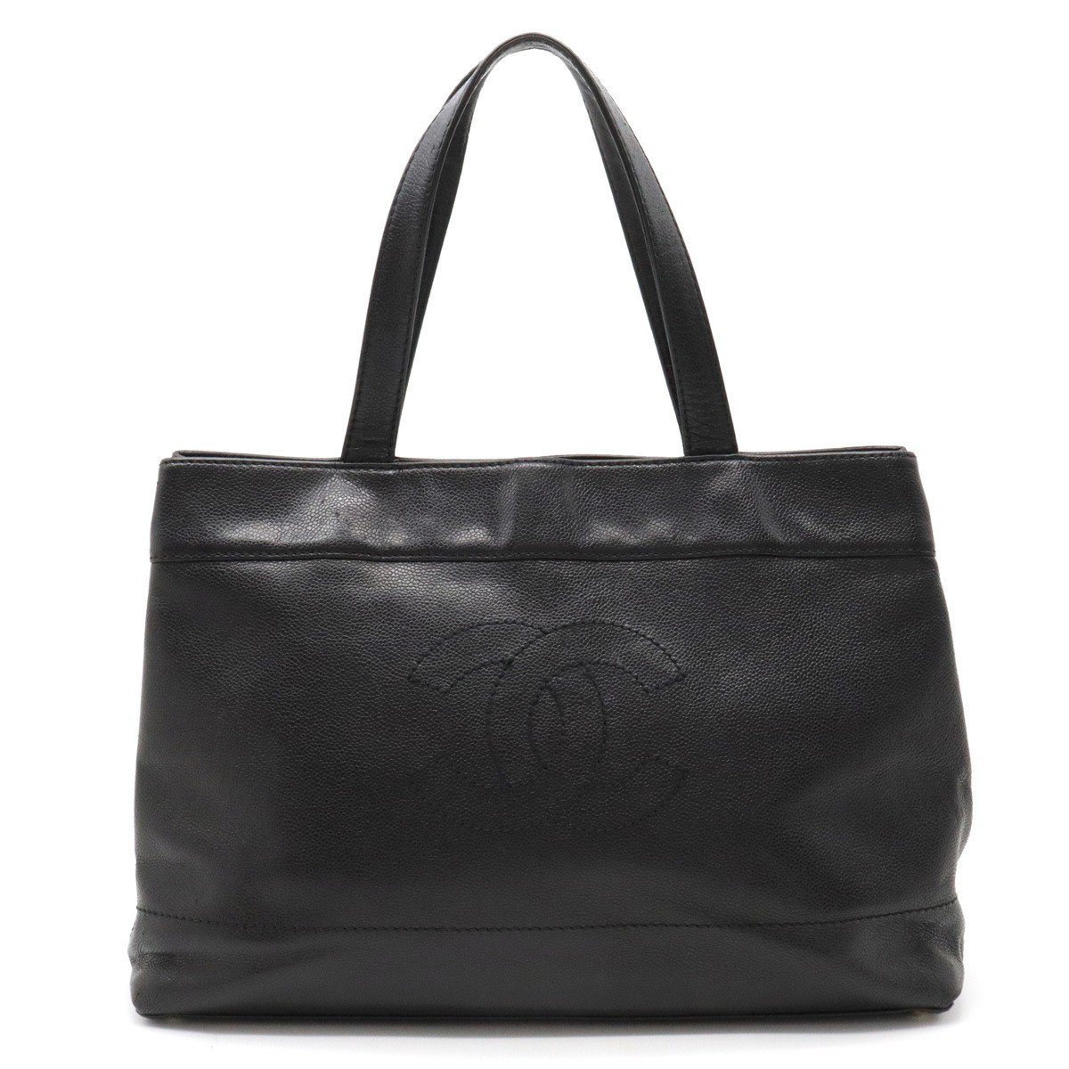 CHANEL Caviar Leather Black Coco Mark Tote Shoulder Bag