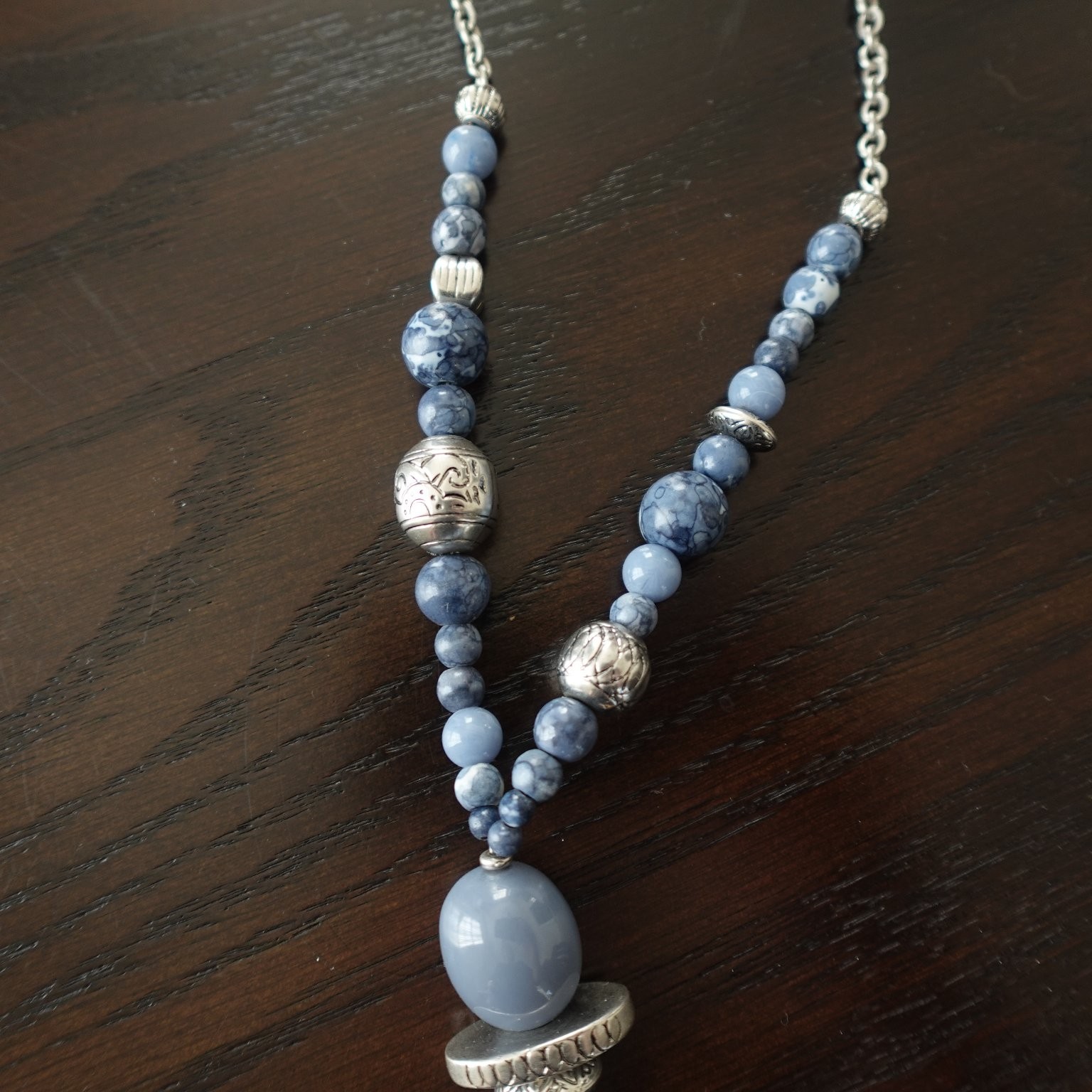 Chico's Beaded Statement Necklace Adjustable Blue… - image 8