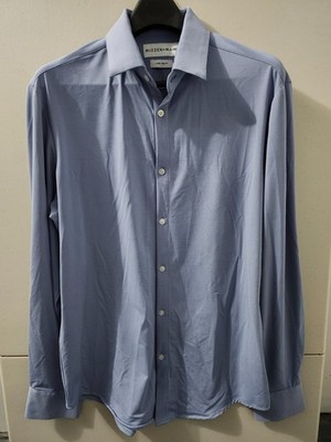 Mizzen Main Shirt Mens L Blue Dress Button Long Sleeve Trim Fit Texture Stretch