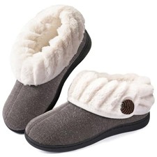 Women's Wool Cozy Memory Foam Winter Slippers Indoor Outdoor with Fuzzy 7 Grey