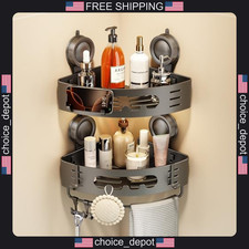 Corner Shower Caddy Suction Cup Organizer with Hooks and Towel Bar