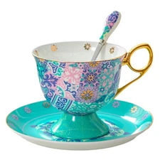 Tea Cup and Saucer Set, Tea Set,Coffee Mug(8oz), Ivory Porcelain Coffee Cup V...