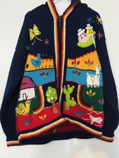 Kids Bolivian Knit Zip Up Hooded Sweater Jacket Animal Nature Theme-Loreto Wool