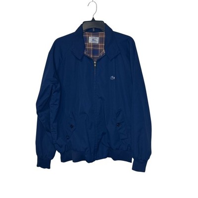 Izod Lacoste Men's Jacket Vintage 90s Harrington Bomber Plaid Lined Blue Large