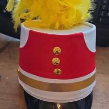 Marching Band Hat Red White Gold w/ Yellow Feather Plume One Size Adult