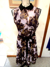 SIMPLY VERA-PURPLE/MULTI-FLORAL-COLLAR-LINED-CHIFFON DRESS-SIZE-XL-NWT-$68