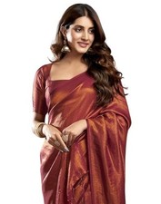 Women's Kanjivaram Pure Silk Banarasi Saree With Unstitched Blouse Piece