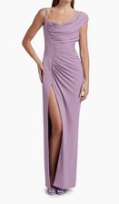 Versace ‘95 Medusa Hardware Draped Silk Slit Gown Lilac Dusty Lavender Sz 40