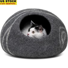 Eco Friendly Handcrafted Wool Cat Cave Bed Dual Use Private Hideaway Cats