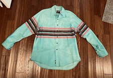 Vintage Wrangler Brushpopper Western Shirt 17 1/2-36 X-Long Teal Stripe USA