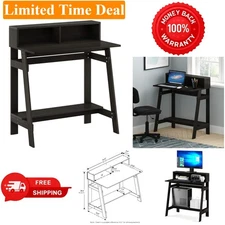 Chic Compact A-Frame Desk in Espresso with Attached Hutch for Stylish Offices