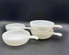 Vintage Glasbake Milk Glass Bowls  11 oz with Handle Set of 4  - 2 with Lids