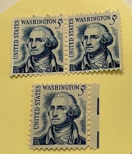 Vintage Three (3) Unused George Washington 5 Cent Blue US 1967 Postage Stamps - Picture 2 of 6