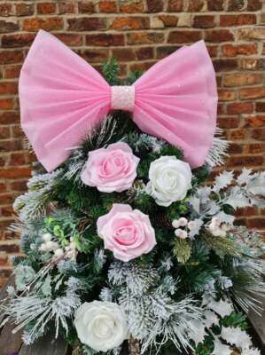Festliche Weihnachten Baby Rosa Glitzer Schleife Topper Dekoration