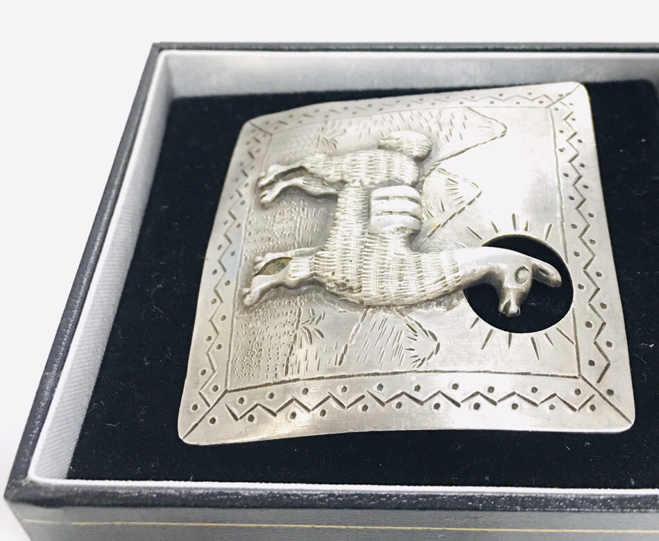 Antique Vintage Llama Brooch Pin South American Signed M 900 Silver Ornate Peru