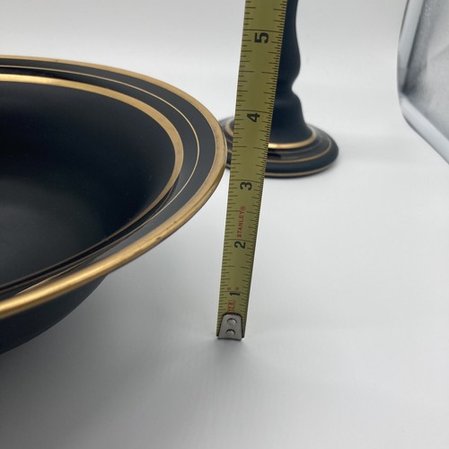 Tiffin schwarz Amethyst Satin Glas Konsole Set 1 Schüssel 2 Kerzenhalter goldene Linien - Bild 13 von 17