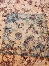 Beautiful Vintage Sheer Scarf Turquoise W/felt-velvet Accents 22" Square