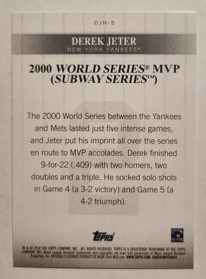 2018 Topps - Derek Jeter Highlights Blue #DJH-5 Derek Jeter - Image 2 of 2
