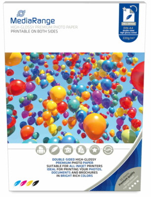 50 Mediarange Blatt Fotopapier DIN A4 high glossy glänzend beidseitig 220 g/m²