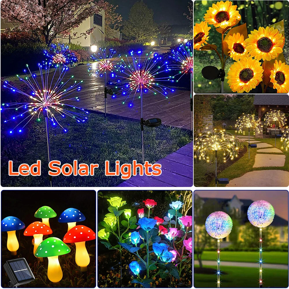 Solar Flower Stake Lights Outdoor Garden Path Party Yard LED Lamps
