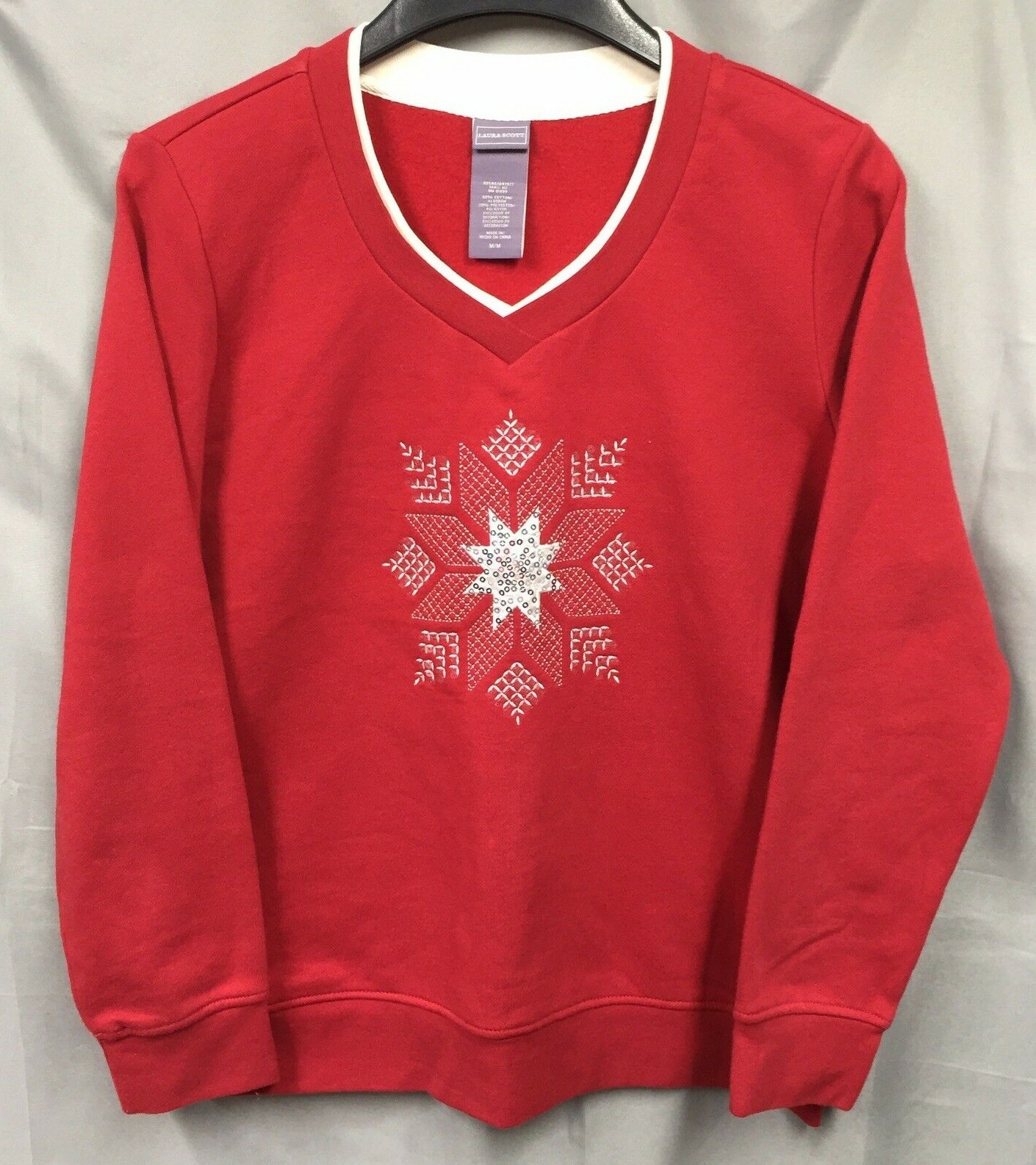 Laura Scott Womenu0026#039;s Size M Red Snowflake Sweatshirt Excellent  Condition | eBay