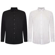 FC Mens Plus Size Shirt Long Sleeve Plain Big and Tall Formal Shirts 2XL-5XL