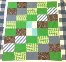 Patchwork Quilt Lap Throw Blanket Paisley Green Navy Blue Handmade 34  by 39  