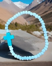 Stone Cross Bracelet Stretch Band Handmade In USA