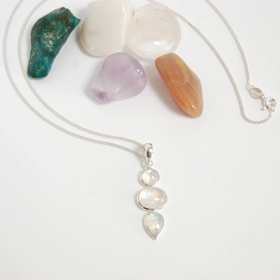 Colgante hecho a mano de piedras preciosas de luna de acción de gracias de plata de ley 925 A-83 Foto 4 de 4