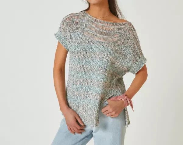 Anthropologie Pilcro Sweater Small Blue Pink Relaxed Boxy Chunky Knit Beach Cozy