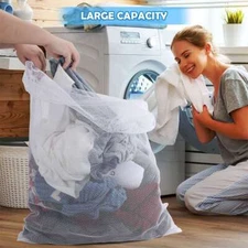 1-2× Heavy Duty Laundry Bag Large Mesh Wash Clothes With Drawstring Top Closure