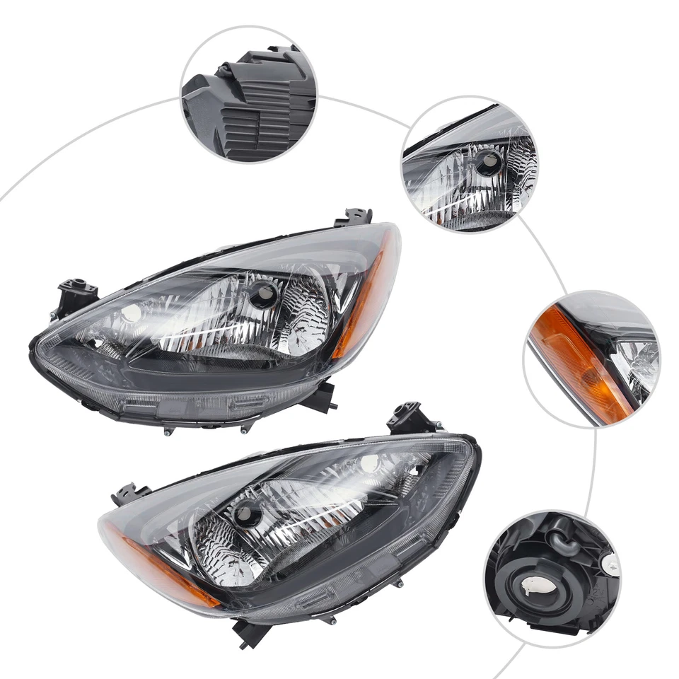 Pair Halogen Headlights Left+Right Side Headlamp For 2011 2012 2013 2014 Mazda 2 Foto 3 de 4