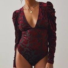 Free People Magic Hour Bodysuit Top Midnight Combo Black Small