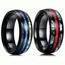 Wholesale 30pcs Black Abalone Shell Stainless Steel Rings Fashion Men Jewelry