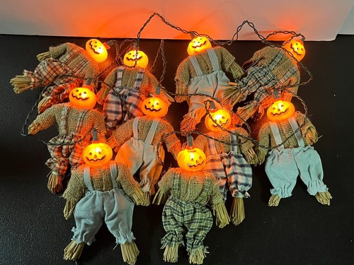 (10) Lillian Vernon Halloween Scarecrow Jack O Lantern Blow Mold String Lights