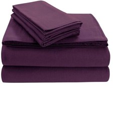 Tribeca Living FLSOEDSS Luxury Solid Flannel Deep Pocket Sheet Set, Queen, Pu...