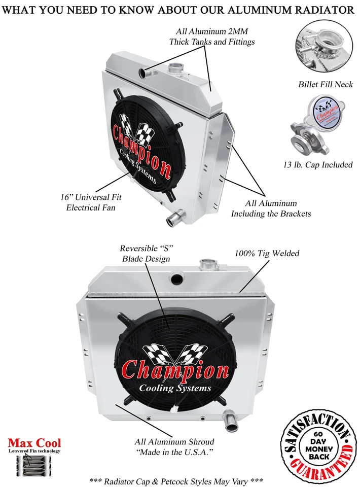 KR Champion 4 Row Radiator W/ 16" Fan and Shroud for 1960 - 1962 Chevrolet Truck Foto 3 de 4