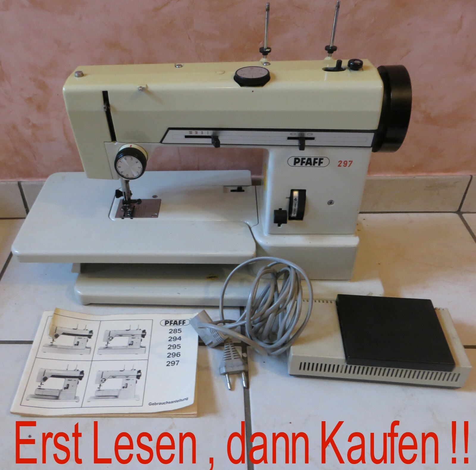 original Pfaff 297 Nähmaschine Stichplatte Nähfuß Spule Greifer 