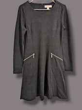 Michael Kors Black Plaid Long Sleeve Jersey Midi Dress Little Black Dress Office