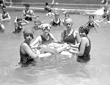 1924 Playing Mah-Jong in the Pool Vintage Photograph 8.5" x 11" Reprint