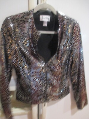 Joseph Ribkoff Womens Sequin artsy zip cardigan jacket s dressy holiday crop