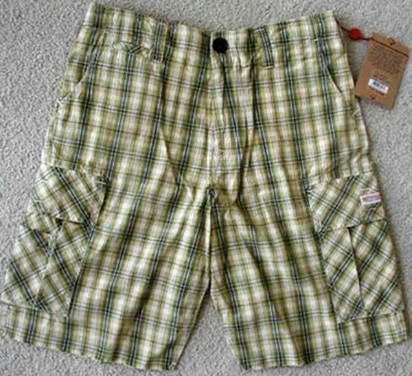 NWT TRUE RELIGION JEANS Men Samuel Cotton Grass Green Plaid Cargo Bermuda Shorts