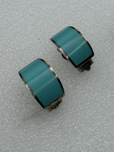 Aretes Turquesa Esterlina Diseño Curvo, Plata 925 Suroeste - Imagen 3 de 7